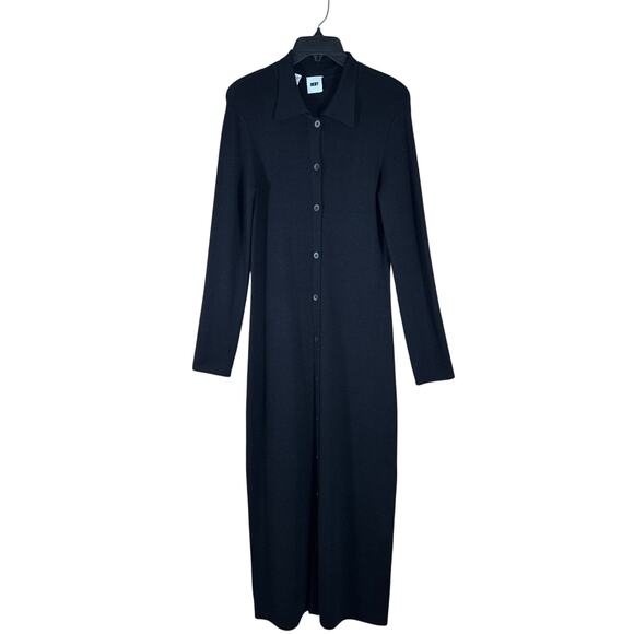DKNY Black 100% Wool Long Midi/Maxi Sweater Dress Cardigan Duster Size Medium - Picture 1 of 5